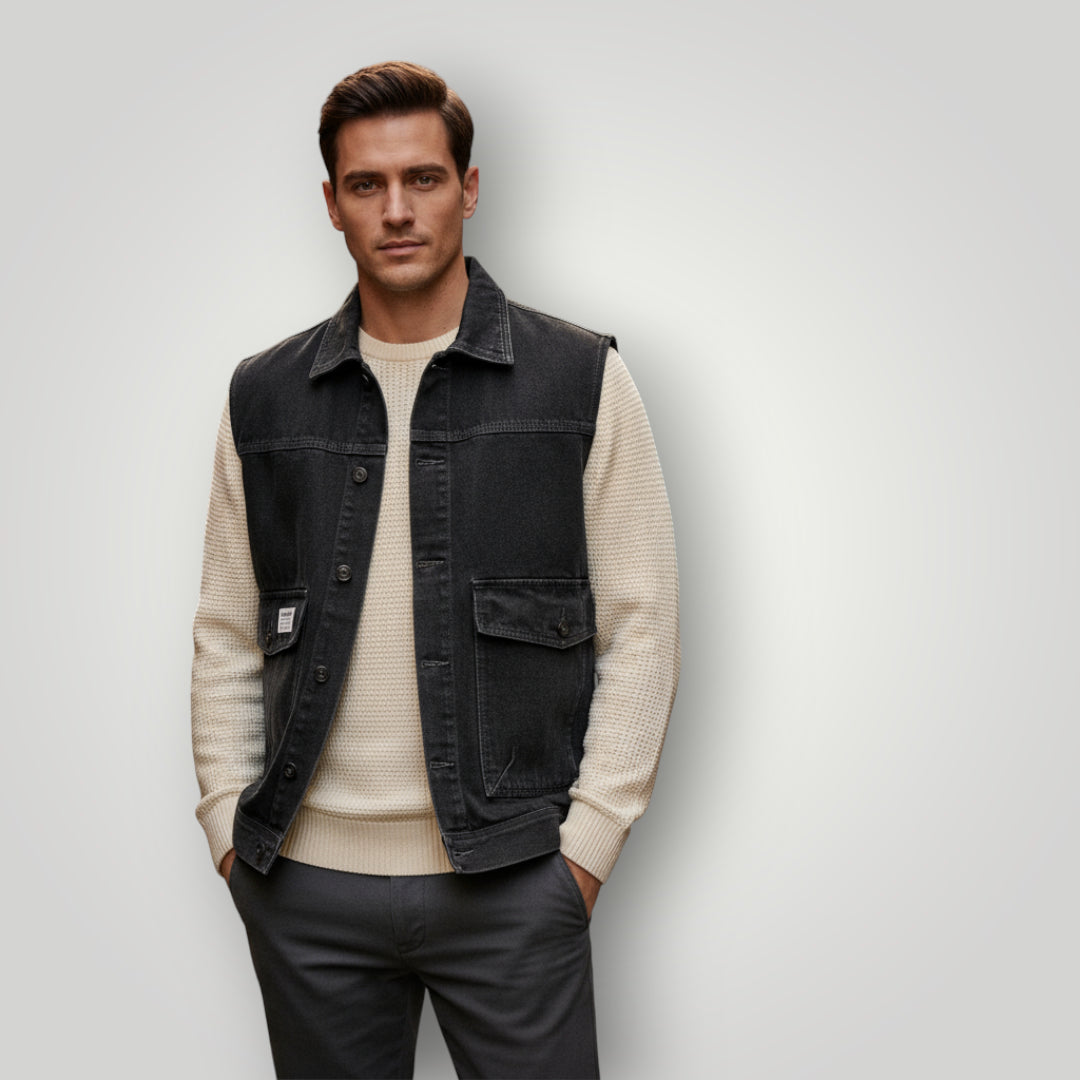 Veste en jean noir sans manche homme