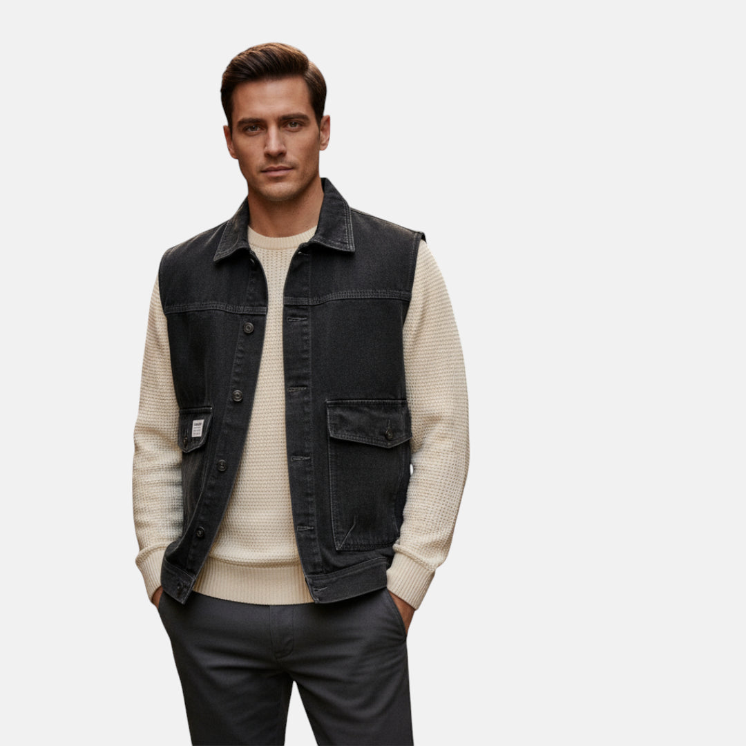 Veste en jean noir sans manche homme