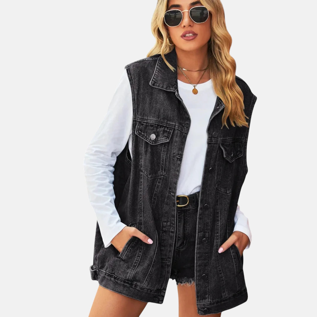 Veste en jean noir sans manche