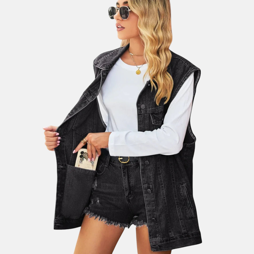 Veste en jean noir sans manche