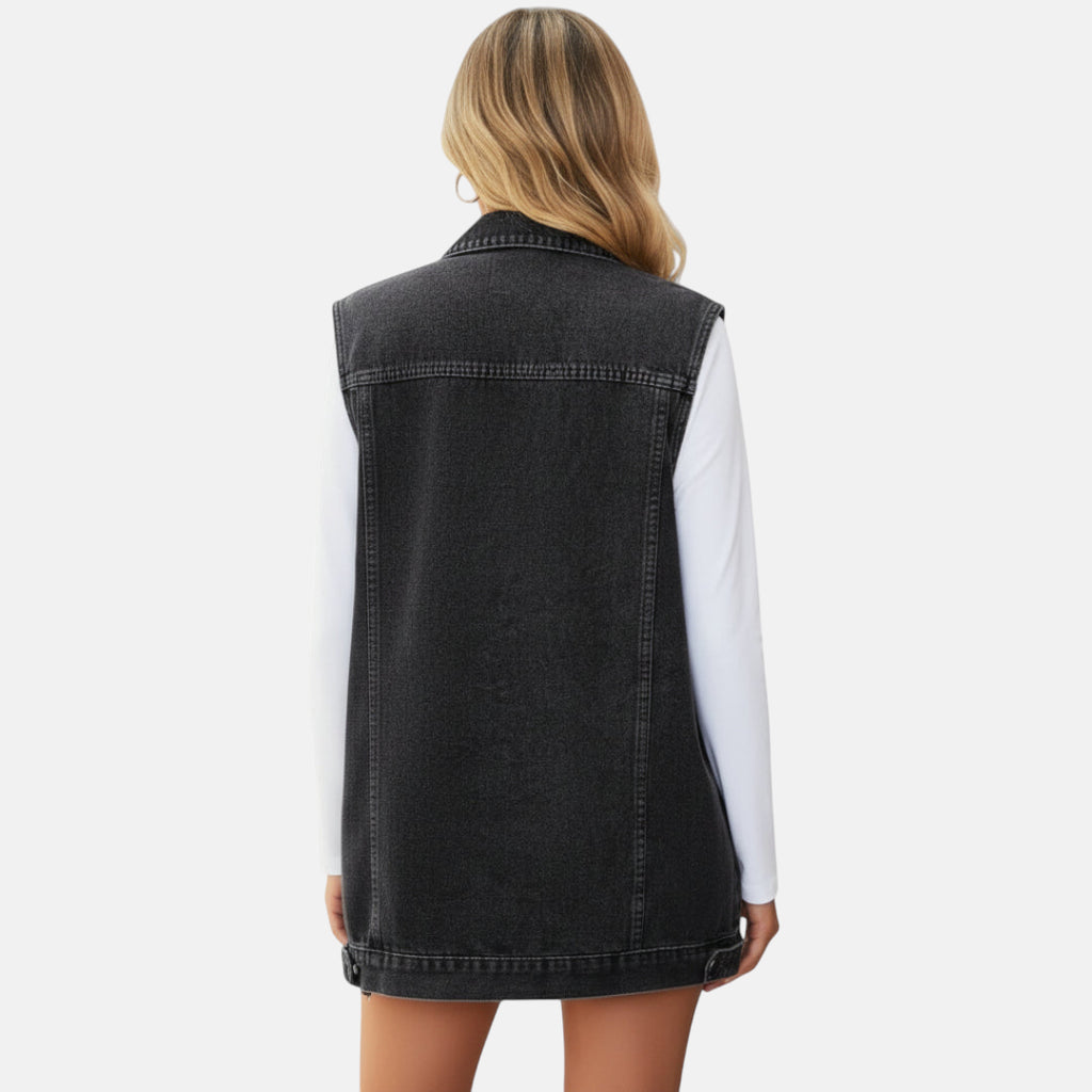 Veste en jean noir sans manche