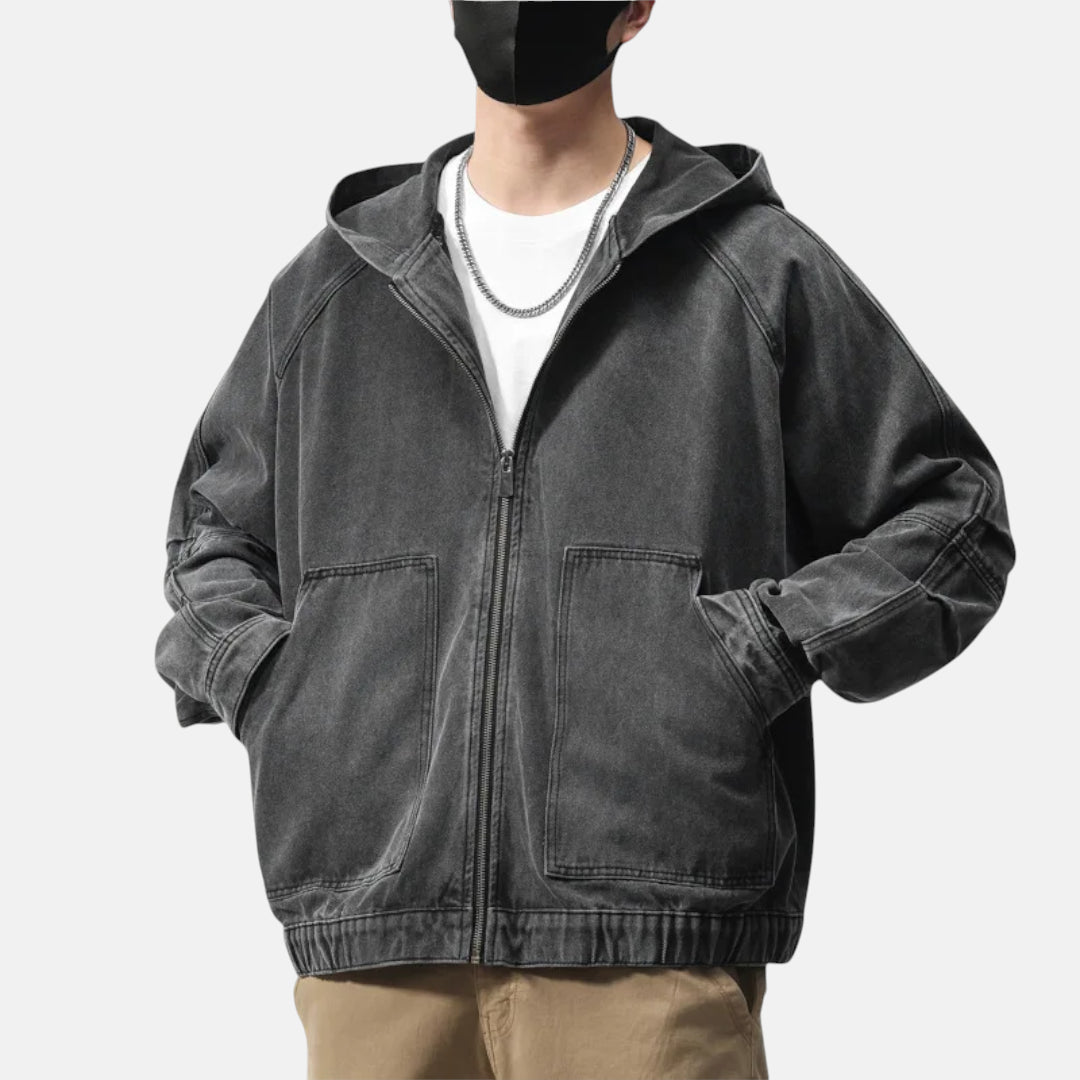 Veste en jean noire à capuche homme oversize