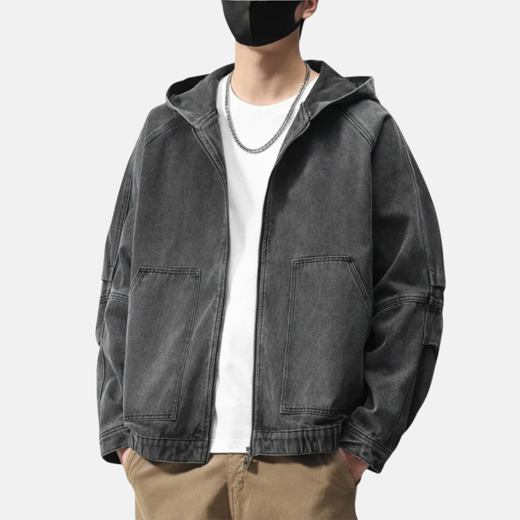 Veste en jean noire à capuche homme oversize