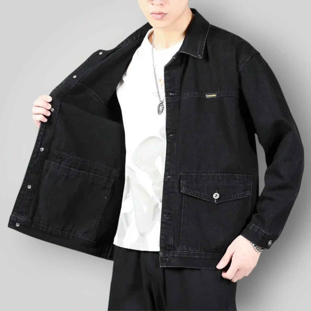 Veste en jean noire coupe large