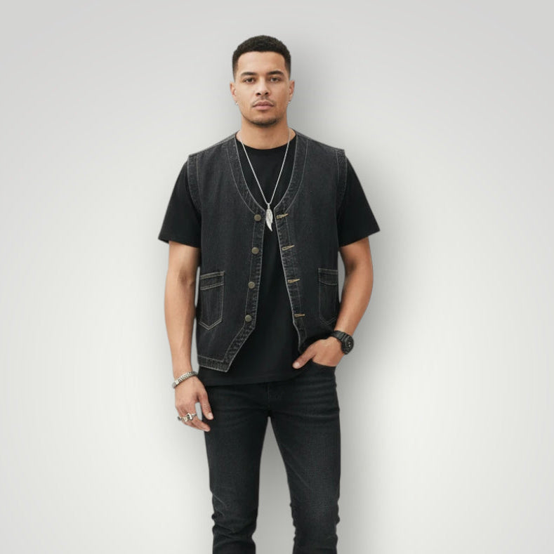 Veste en jean sans manche homme biker