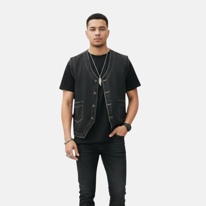 Veste en jean sans manche homme biker