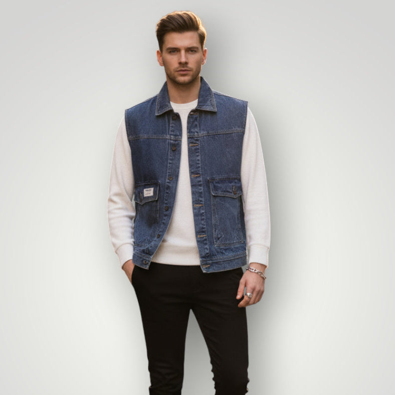 Veste en jean sans manche homme grande taille