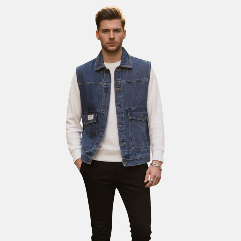 Veste en jean sans manche homme grande taille