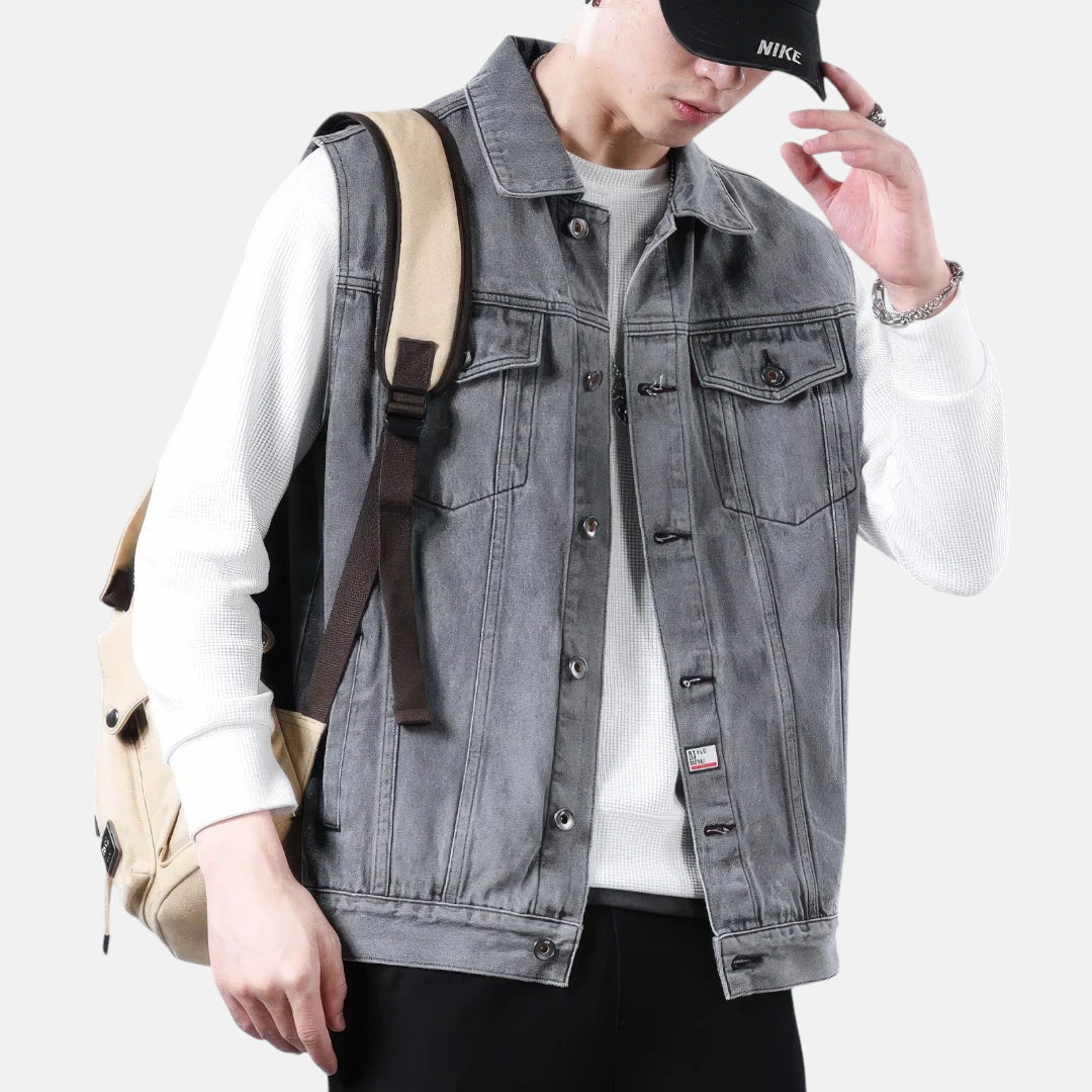 Veste grise sans manche en jean homme