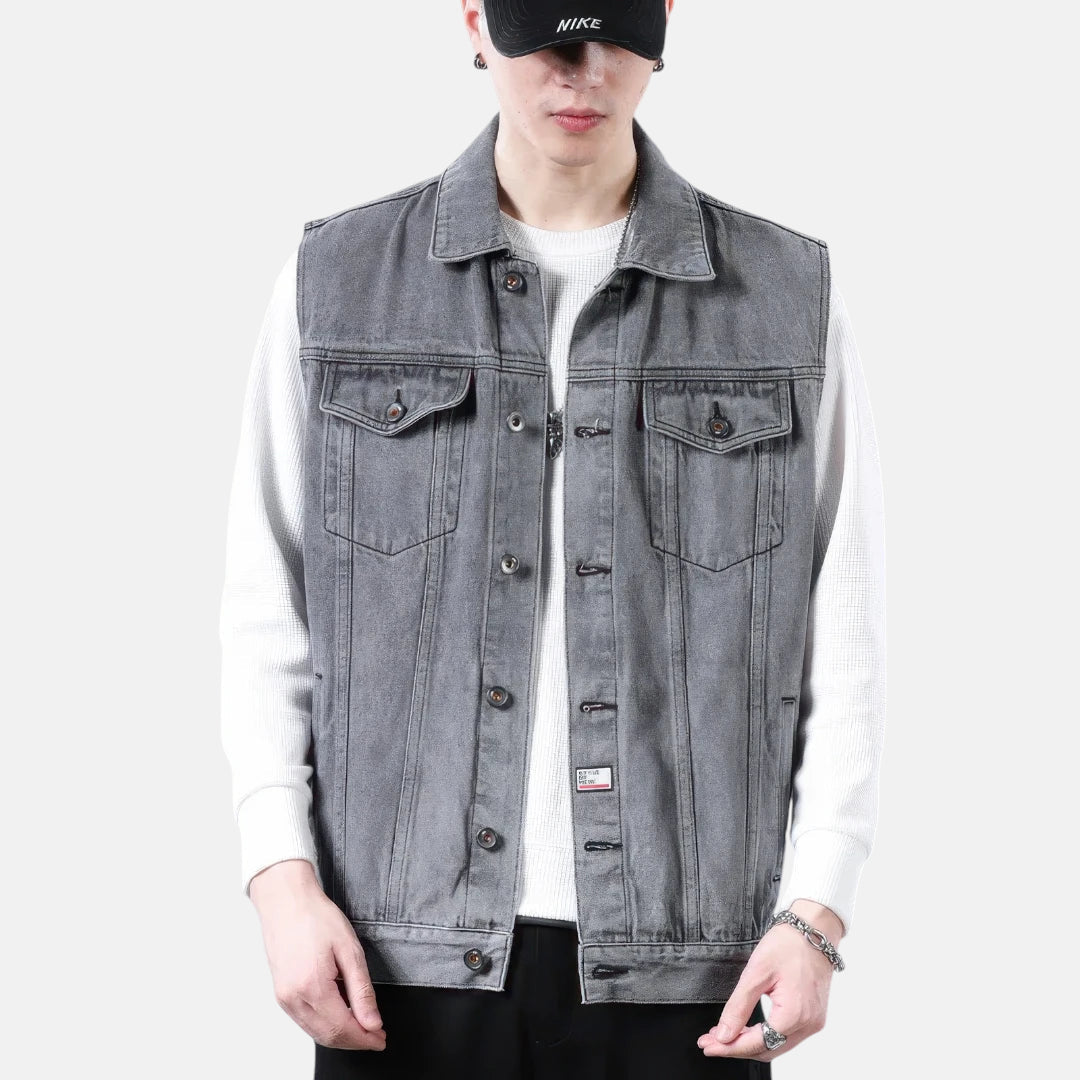 Veste grise sans manche en jean homme