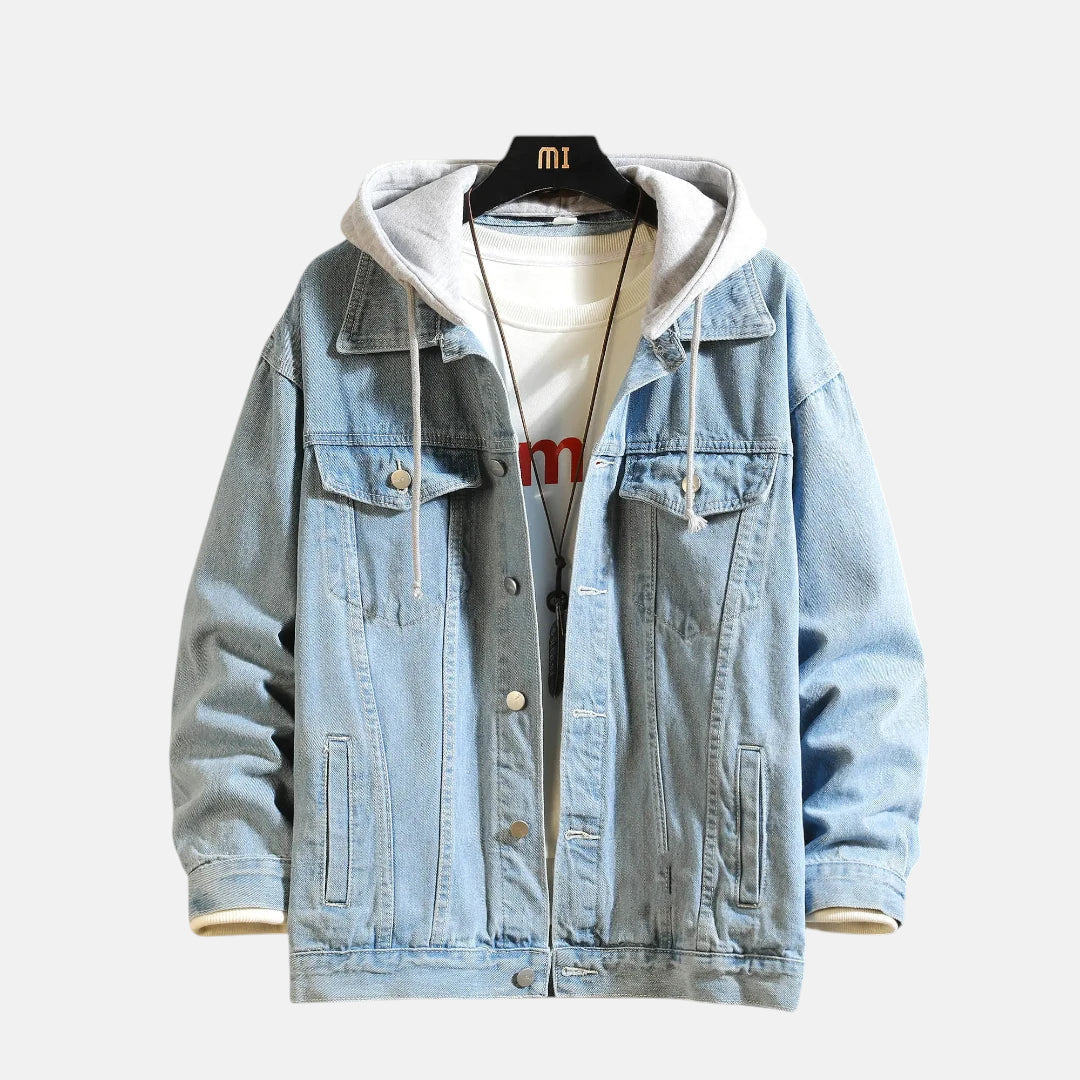 Veste jean bleu à capuche homme