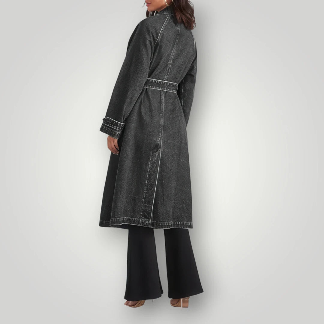 Veste longue en jean noir femme
