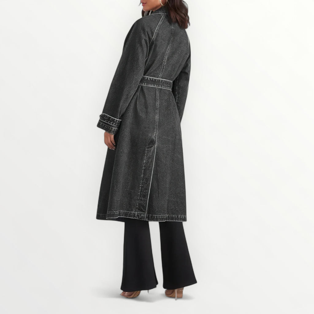 Veste longue en jean noir femme