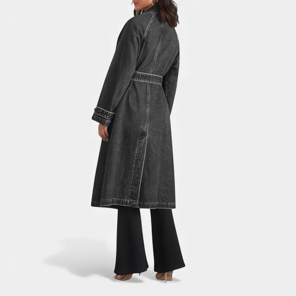 Veste longue en jean noir femme