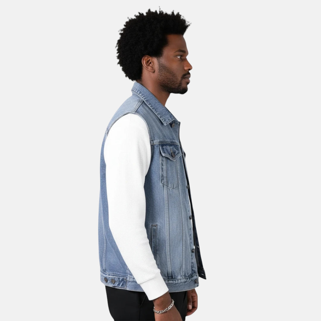 Veste sans manche en jean bleu clair homme