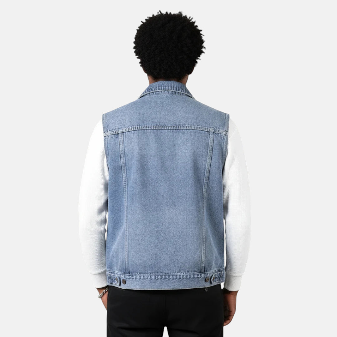 Veste sans manche en jean bleu clair homme