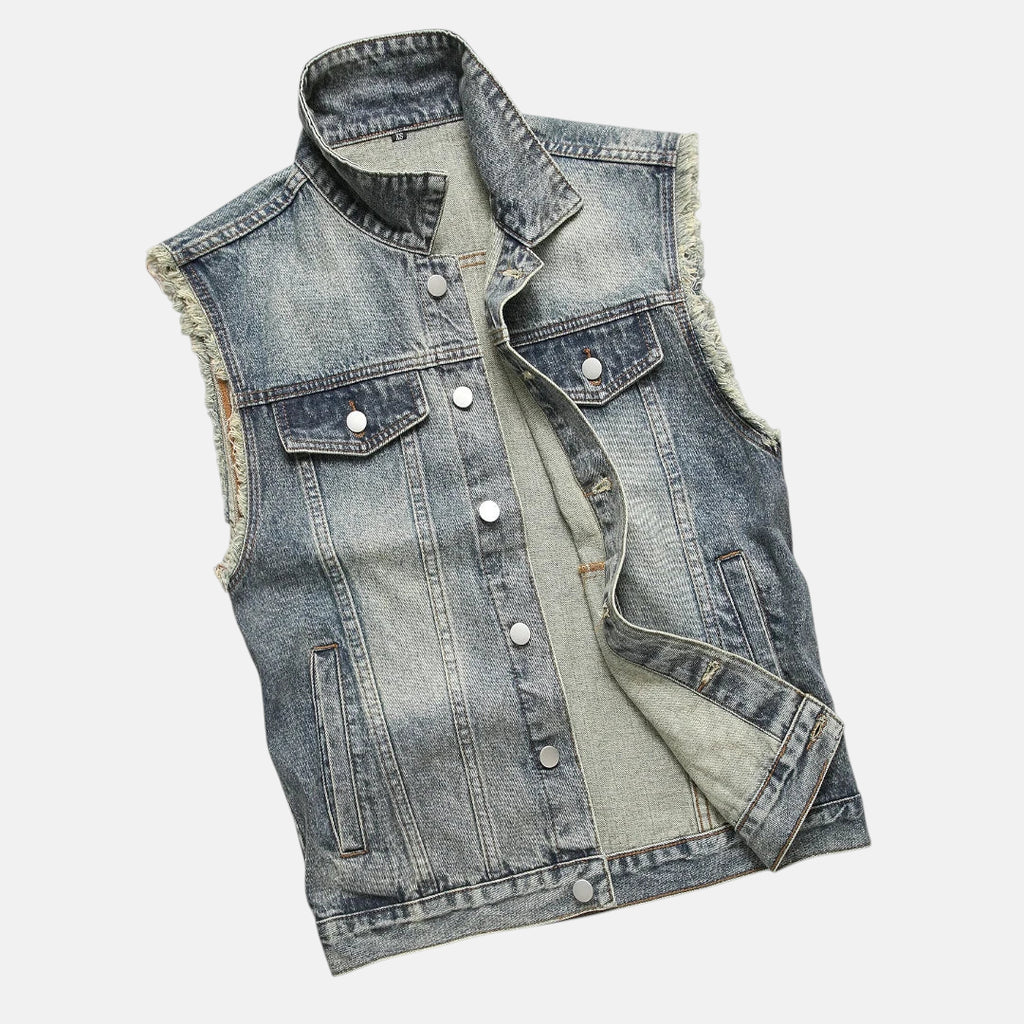 Veste sans manche en jean délavé homme