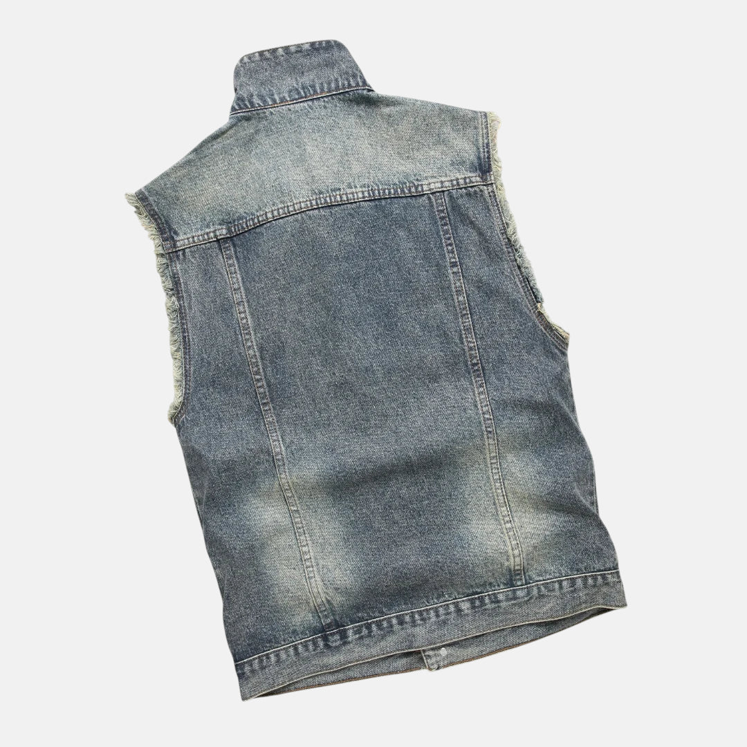 Veste sans manche en jean délavé homme