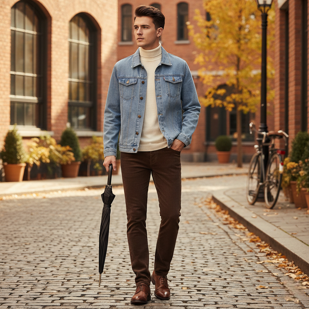 veste en jean bleu ciel homme​ en coton, coupe droite, avec poches poitrine à boutons. Image